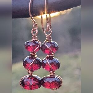 Romantic Garnet Earrings Handmade Copper Wire Wrapped Jewelry